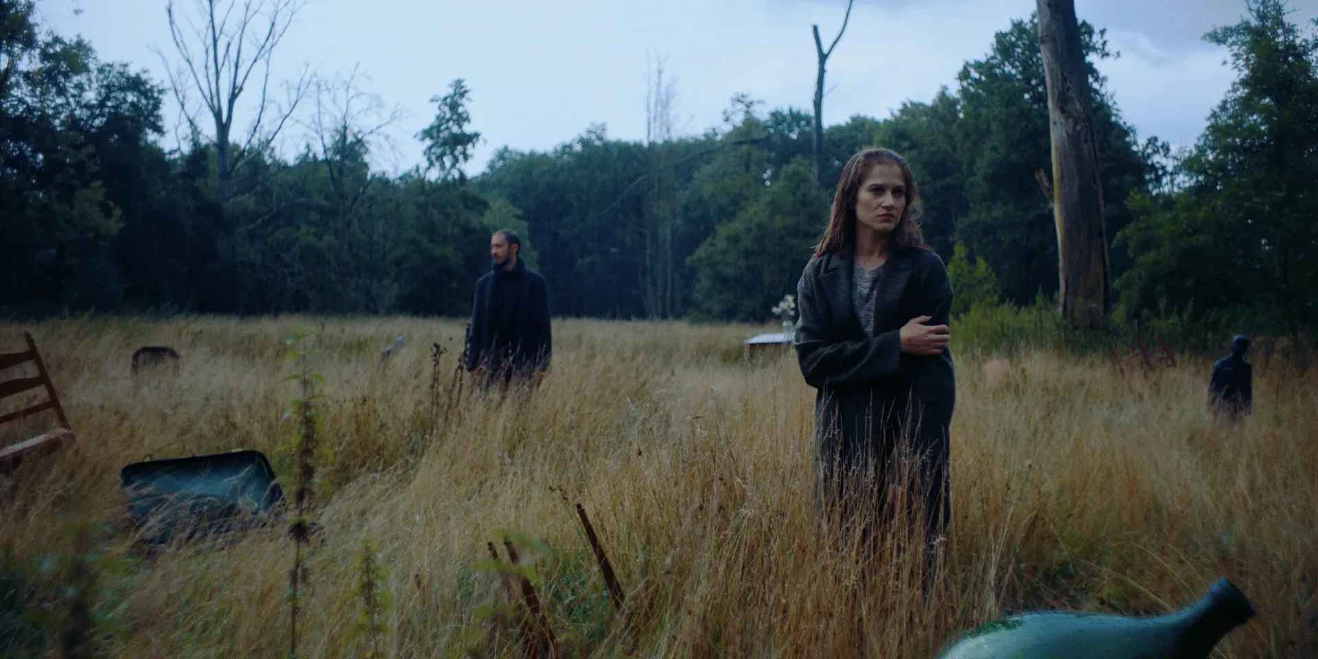 Ana and her husband standing apart in an overgrown field in The Tears of Things