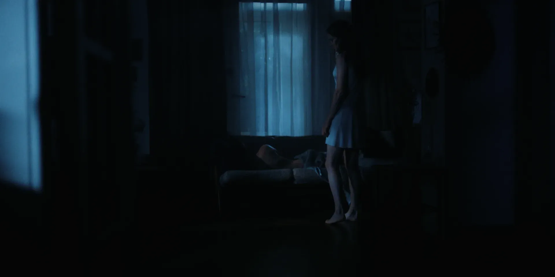Ana standing beside her husband as he reclines on a sofa in The Tears of Things